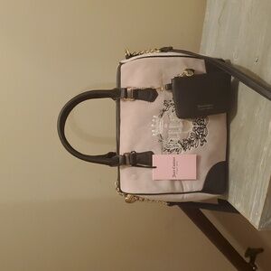 Juicy Couture Pink And Brown Velvet Satchel.with Brown Pouch.